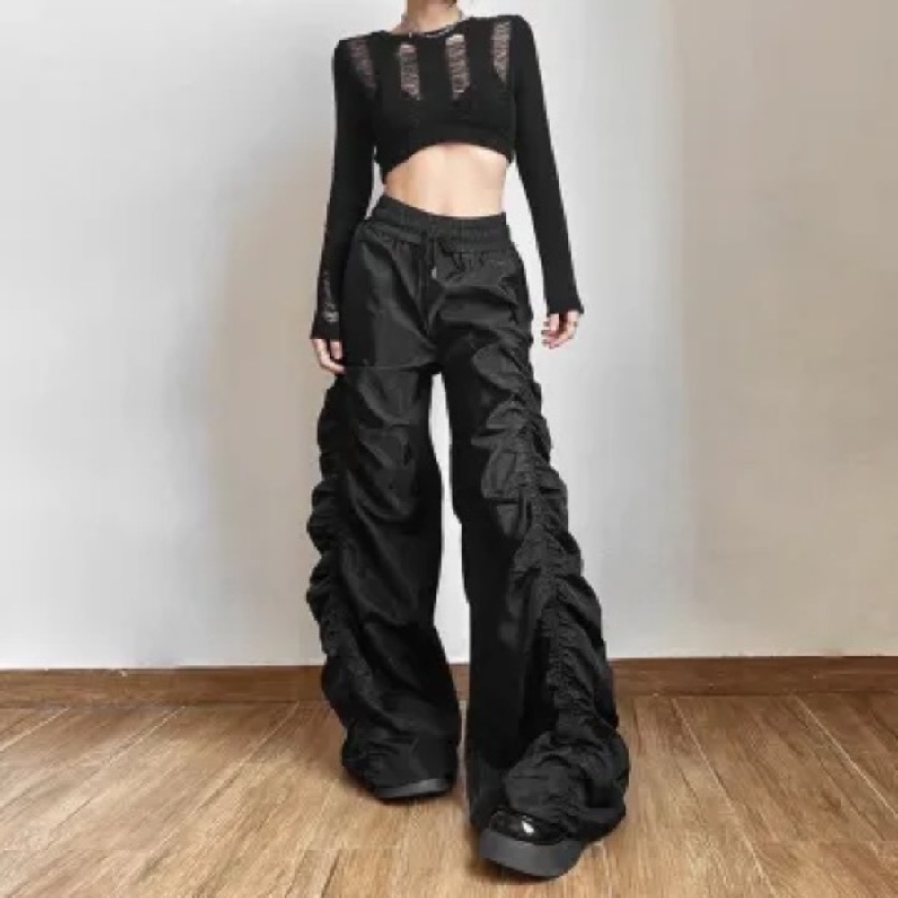 Y2k Kpopstyle Style Gathered Drawstring Wide Leg Cargo‎ Pants Size S - Picture 12 of 16